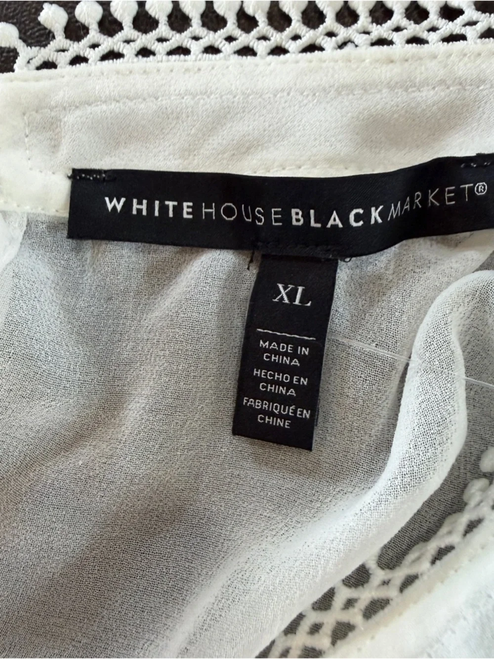 White House Black Market Sheer White Lace-Trim Button Front Blouse Sz XL NWT - Picture 6 of 10